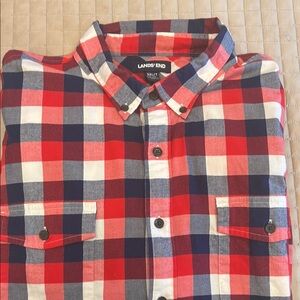 Lands' End Red and Blue Casual Button Down Shirt